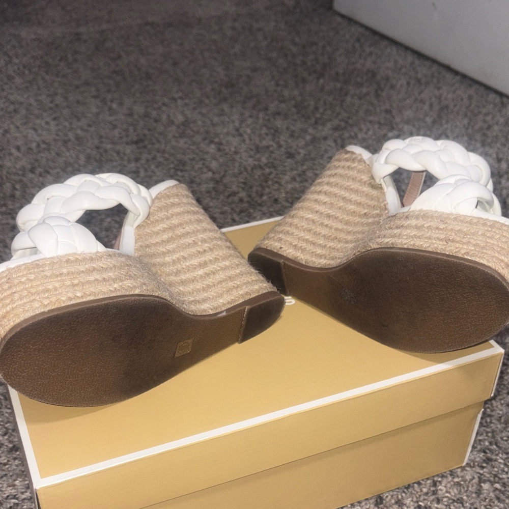 White Braided Wedge Sandals - Picture 3 of 4